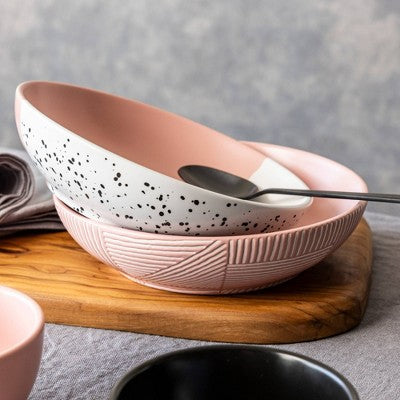 over&back 30 fl oz Stoneware Dinner Bowl Pink/White with Black Splatter