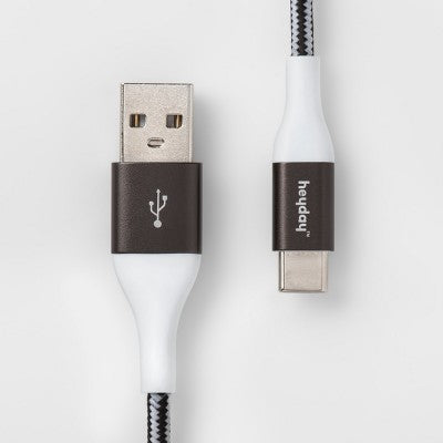 10' USB-A to USB-C Braided Cable - heyday Black/White/Gunmetal: Charging Cord