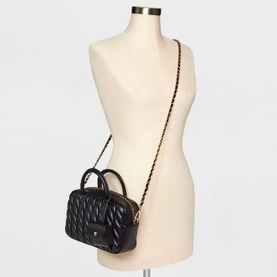 Gold Chain with Faux Leather Crossbody Handbag Strap - A New Day Black/Gold: Metal Accessory