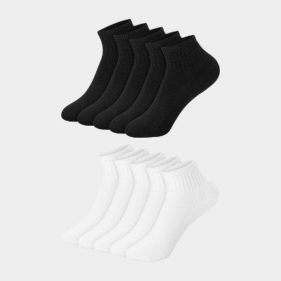 Hanes Boys' 10pk Premium Ankle Socks - Black/White S