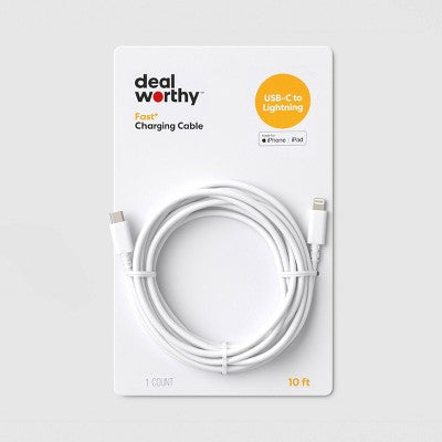 10ft USB-C to Lightning Cable - dealworthy White