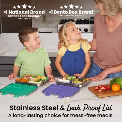 Bentgo Kids' Stainless Steel Leakproof 3 Compartments Bento-Style Lunch Box - Purple