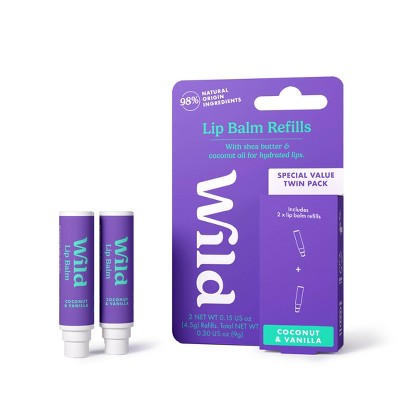 Wild Cosmetics Coconut & Vanilla Lip Balm Refill - 0.3oz/2pk: Moisturizing, Clear, Balm, 2-Pack