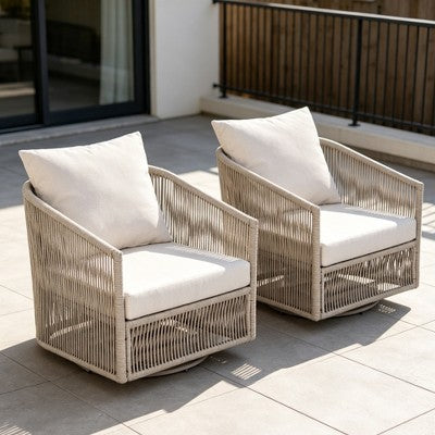 Set of 2 Outdoor 360° Swivel Club Chair Ergonomic Patio Accent Chair with Soft Cushions & Rust-Resistant All-Weather Frame - ModernLuxe (LOCAL PICKUP ONLY)
