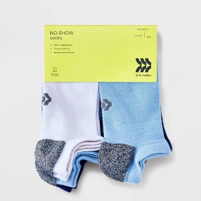 Kids' 6pk No Show Socks - All In Motion Blue/White L