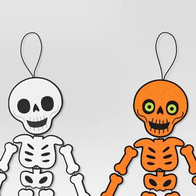 2pk Felt Hanging Skeletons Orange and White Halloween Decorative Figurines - Hyde & EEK! Boutique