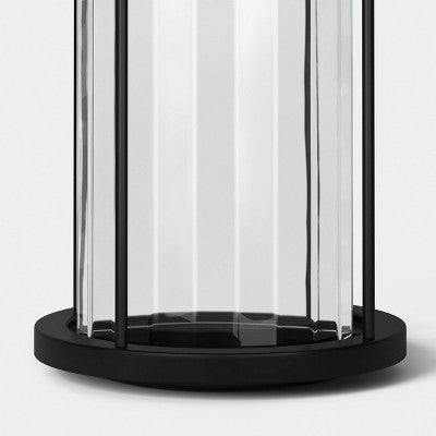 12.5"x8.2" Metal and Glass Outdoor Pillar Candle Holder Lantern Black - Threshold