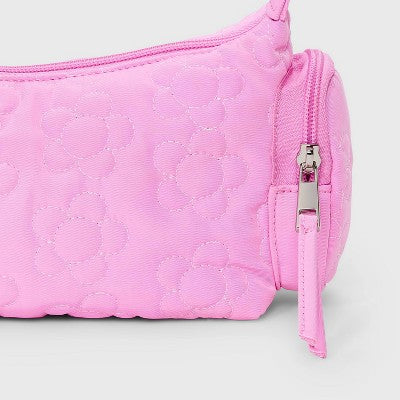 Girls' Quilted Cargo with Pockets Shoulder Bag - art class Pink: Floral Pattern, Recycled Polyester, Softside, Woven