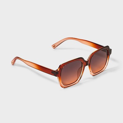 Women's Angular Square Sunglasses - Shade & Shore Brown/Pink