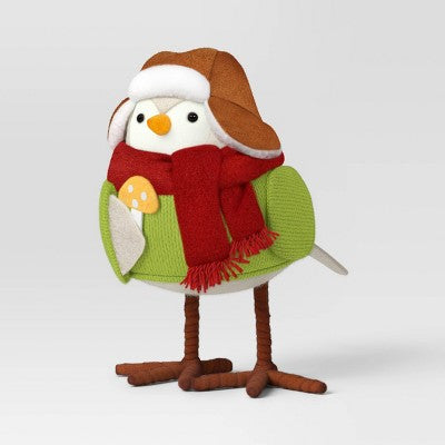 Featherly Friends 'Acorn' Fabric Christmas Bird Figurine Holding Mushroom - Wondershop