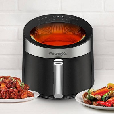 PowerXL Luminex 360 Supercharged Hot Air Fryer, Skylight Window, Fast Heat-up, 400 F in 2.4sec, Auto Shut Off &12 Quick Touch Presets