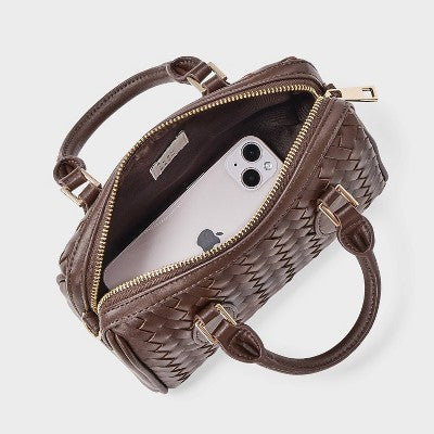 Woven Mini Bowler Crossbody bag - A New Day Brown