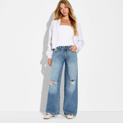 Women's Low-Rise Baggy Leg Jeans - Wild Fable Dark Wash 6 Short
