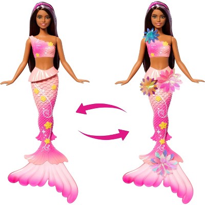 Barbie Flower Magic Mermaid Toy Doll with Surprise Blooming Flowers Feature, Long Brown Hair with Purple Highlights