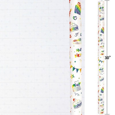 Bows And Sparkles 96"x30" Happy Birthday Gift Wrapping Paper White (LOCAL PICKUP ONLY)
