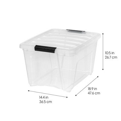 IRIS 32 Qt. Plastic Stackable Storage Bin with Lid, Clear, Storage Organizer, single tote
