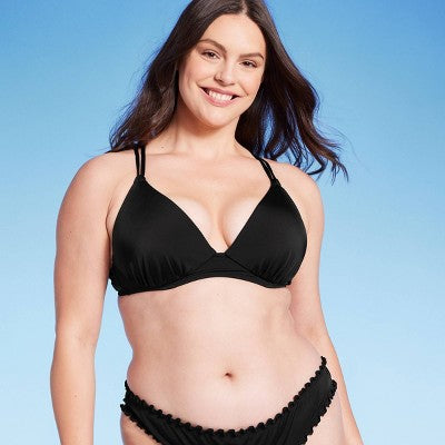 Triangle Push-Up Tunneled Strap Bikini Top-Shade & Shore Black 32B