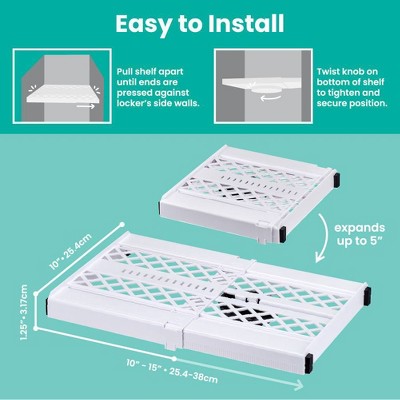 LockerMate Adjust Shelf Locker: Adjustable Plastic Shelf Organizer for Books, White, Utility Storage, 10 lb Capacity