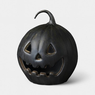 10.75" Lit Pumpkin Jack O' Lantern Halloween Prop with Timer/Terracotta Like Black Antique Wash Finish- Hyde and EEK! Boutique
