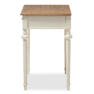 Baxton Studio Marquetterie French Provincial Weathered Oak Wash Writing Desk White: Mid-Century Style, Open Shelf Storage (LOCAL PICKUP ONLY)