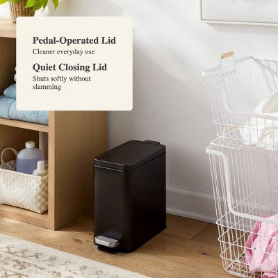 10L Stainless Slim Step Trash Can Black - Brightroom