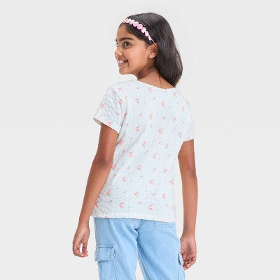 Girls' Short Sleeve Pointelle 'Floral' T-Shirt Cat & Jack Cream S