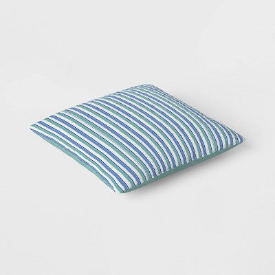17"x17" Striped Reversible Square Outdoor Pillow Green - Room Essentials