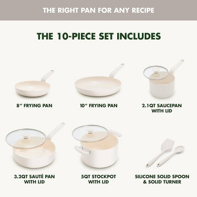 GreenPan Rio Advanced 10pc Ceramic Nonstick Cookware Set Cream