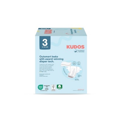 Kudos Chlorine Free Cotton-Lined Disposable Diapers - Size 3 - 58ct: Elastic Stretch Sides, Sulfate-Free, Non-Toxic