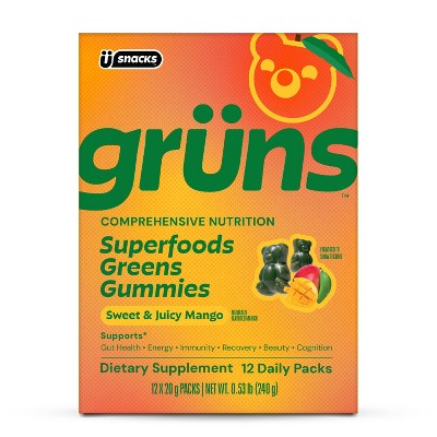 Gruns Adult Low Sugar Mango Superfoods Greens Gummies - 240g/12 Servings: Dietary Supplement, Gummy Form
