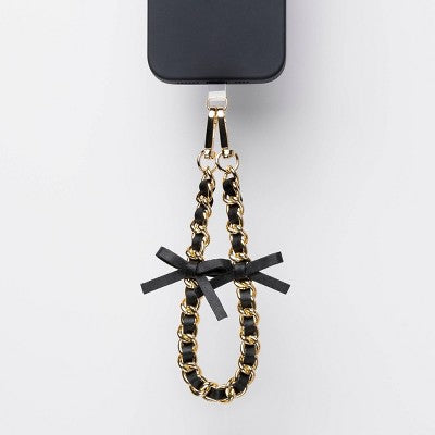 Hello Lux Phone Wristlet - Golden Chain with Black Faux Leather Bows