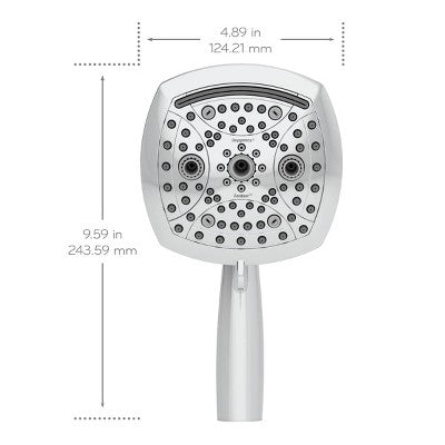 5" Contour 9 Spray WaterSense Hand Shower Chrome - Oxygenics: EPA Certified, 72" Hose, Multi-Setting Showerhead
