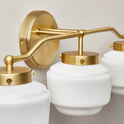 Milk Glass 3-Bulb Vanity Wall Sconce Brass Finish - Hearth & Hand with Magnolia: UL Listed, Iron Body