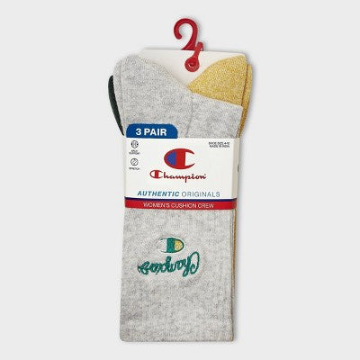Champion Women's Embroidered 3pk Crew Socks - Gray