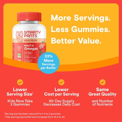SmartyPants Kids Plus Multivitamin & Omegas Gummies with Vitamins C, D3, B12 & Zinc - 60ct