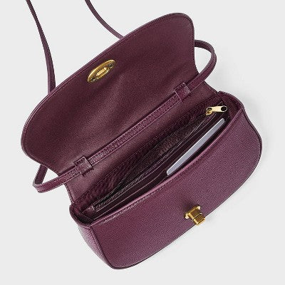 Faux Suede Turn Lock Wallet Crossbody - A New Day Dark Red
