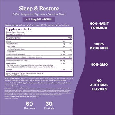 Natrol Sleep & Restore Gummies for Restorative Sleep with Magnesium, GABA, 5mg Melatonin - Cherry - 60ct