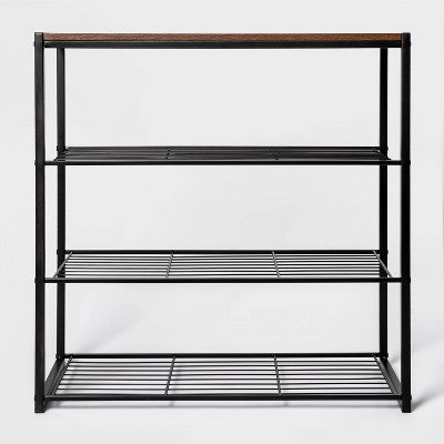 4 Tier Shoe Rack Black Metal with Walnut Wood - Brightroom (LOCAL PICKUP ONLY)