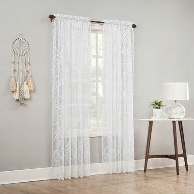 58"x84" No. 918 Sheer Ariella Floral Lace Rod Pocket Curtain Panel White: Farmhouse Jacquard Botanical Design