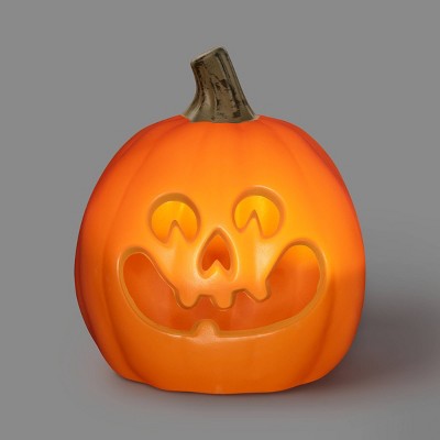 9" Lit Pumpkin with Happy Face and 4 Teeth with Timer Decorative Prop - Hyde and EEK! Boutique: Halloween