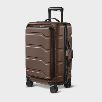 Hardside Carry On Spinner Suitcase with Front Pocket - Open Story Chocolate: Water-Resistant Luggage (LOCAL PICKUP ONLY)