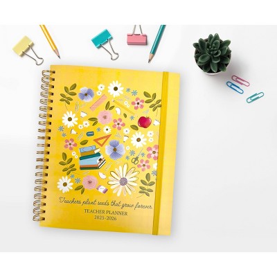Designer Greetings 2025 - 2026 Weekly/Monthly 9"x11" Teacher Planner Flowers, Teacher Supplies