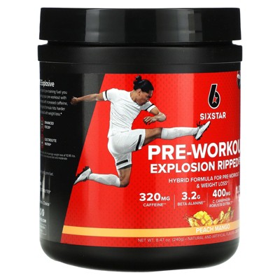 SIXSTAR Pre-Workout Explosion Ripped 2.0, Peach Mango, 8.47 oz (240 g)