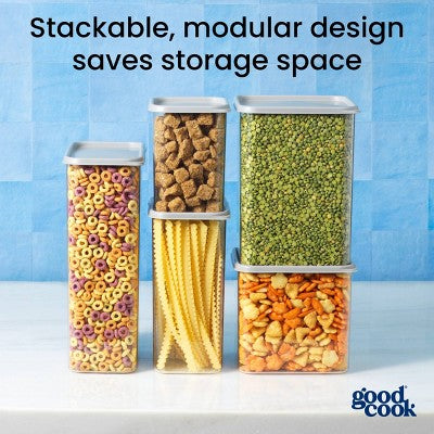 GoodCook 3qt 2pc Wide Square + Lid Food Storage Containers Gray: Stackable Design, Measurement Markings
