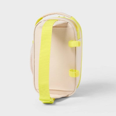6 Cans/4.5qt Soft Sided Cooler - Sun Squad Beige/Yellow: Compact Recycled Polyester