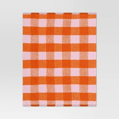 Cozy Woven Check Throw Blanket Pink/Orange - Room Essentials