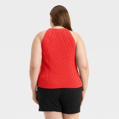Women's Cable Crewneck Pullover Sweater Vest - A New Day Red 1X