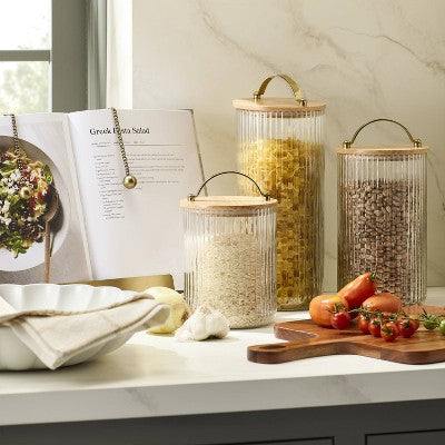 80oz Fluted Glass Storage Canister with Wood Lid - Hearth & Hand with Magnolia