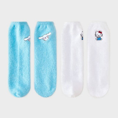 Women's Hello Kitty Furry Face Box of Cozy Embroidered Crew Socks - White/Blue 4-10