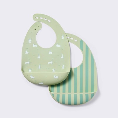 Silicone Bibs - Green Bunnies and Stripe - 2pk - Cloud Island